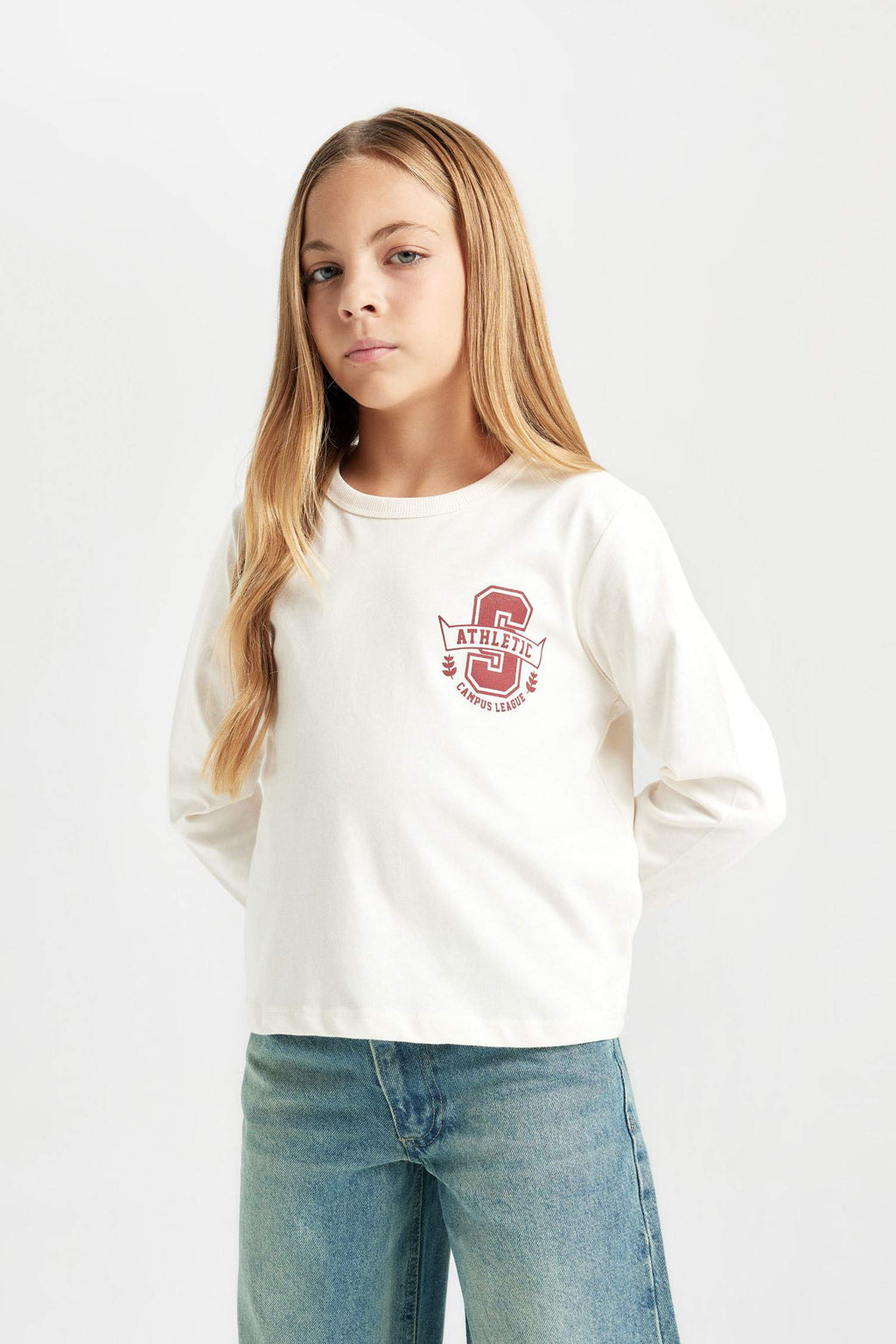 Girls Relax Fit Crew Neck Printed Long Sleeve School T-Shirt