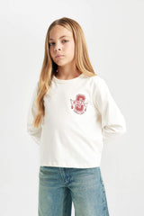 Girls Relax Fit Crew Neck Printed Long Sleeve School T-Shirt
