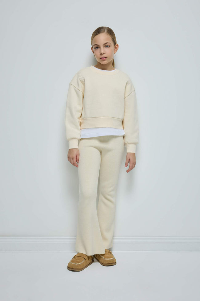 Girls Relax Fit Crew Neck Basic Plain Sweatshirt with Soft Fleece Lining Main Image