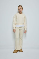 Girls Relax Fit Crew Neck Basic Plain Sweatshirt with Soft Fleece Lining