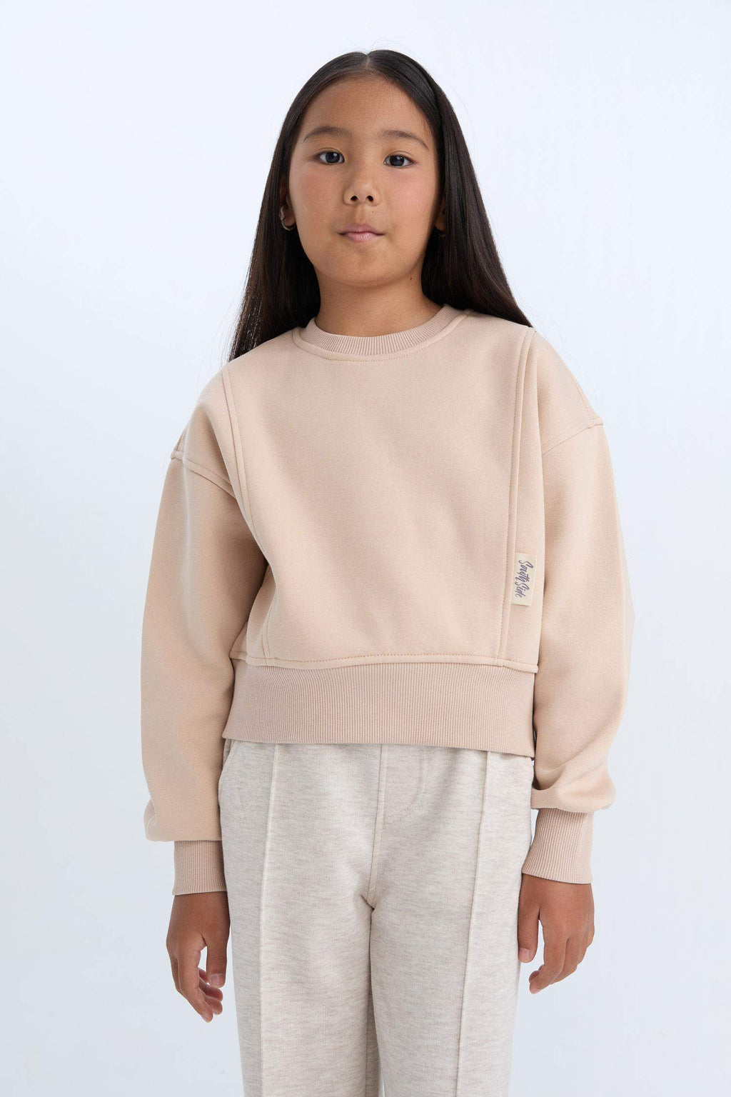 Girls Relax Fit Crew Neck Basic Plain Sweatshirt with Soft Fleece Lining