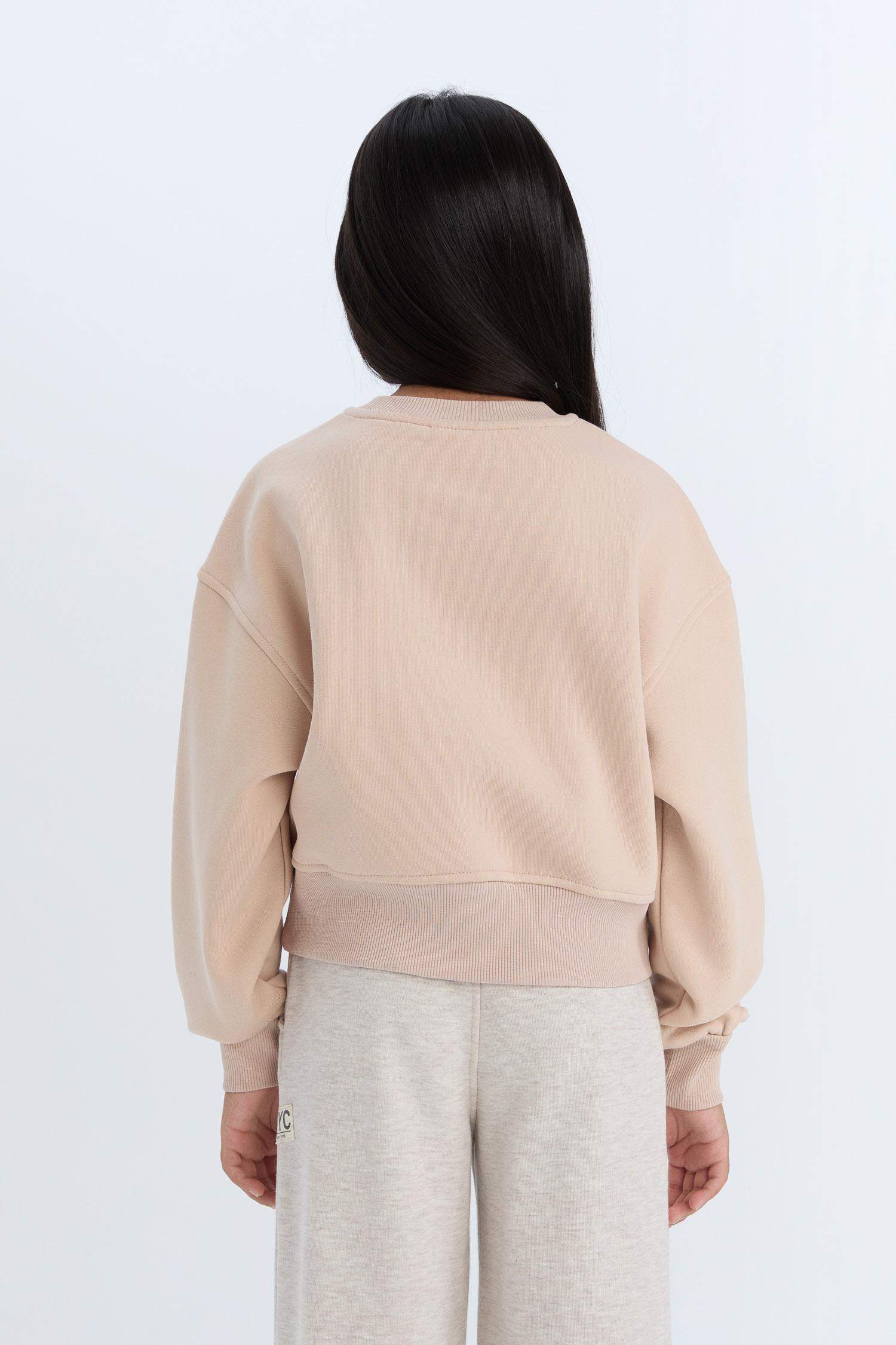 Girls Relax Fit Crew Neck Basic Plain Sweatshirt with Soft Fleece Lining