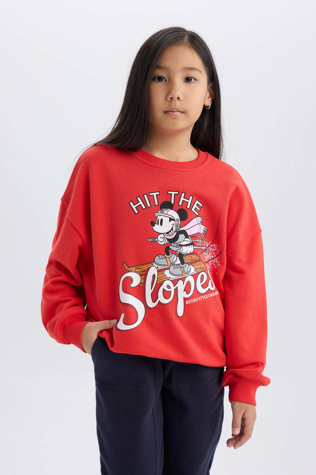 Girls Disney Mickey & Minnie Oversize Wide-Mould Crew Neck Sweatshirt Hover Image