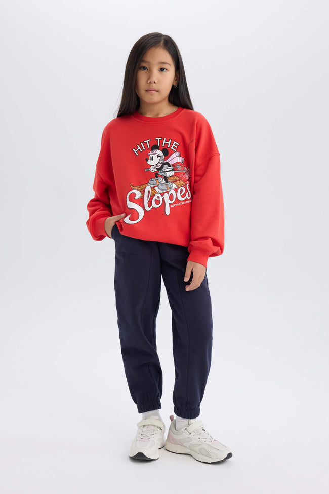 Girls Disney Mickey & Minnie Oversize Wide-Mould Crew Neck Sweatshirt Main Image