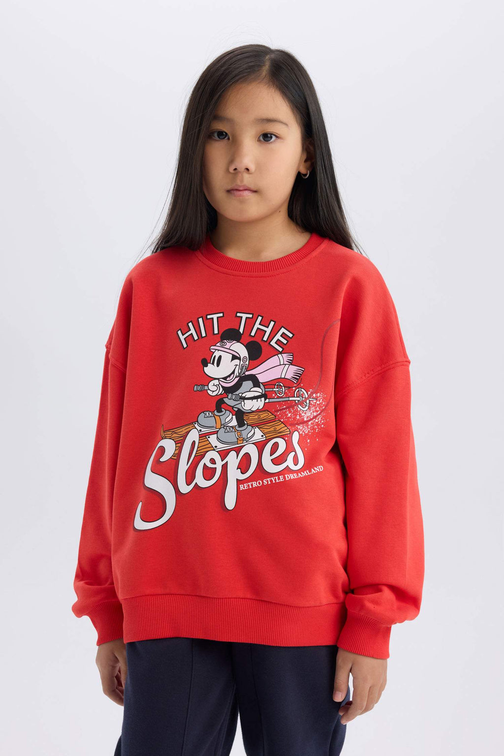 Girls Disney Mickey & Minnie Oversize Wide-Mould Crew Neck Sweatshirt