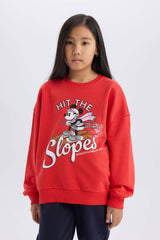 Girls Disney Mickey & Minnie Oversize Wide-Mould Crew Neck Sweatshirt