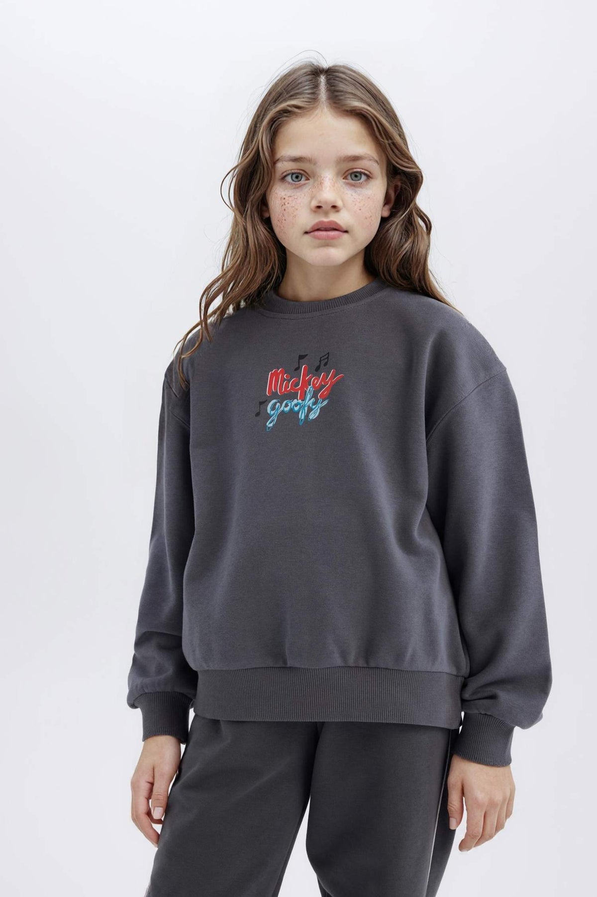 Girls Disney Mickey Mouse & Friends Oversize Wide-Mould Hooded Back Printed Sweatshirt