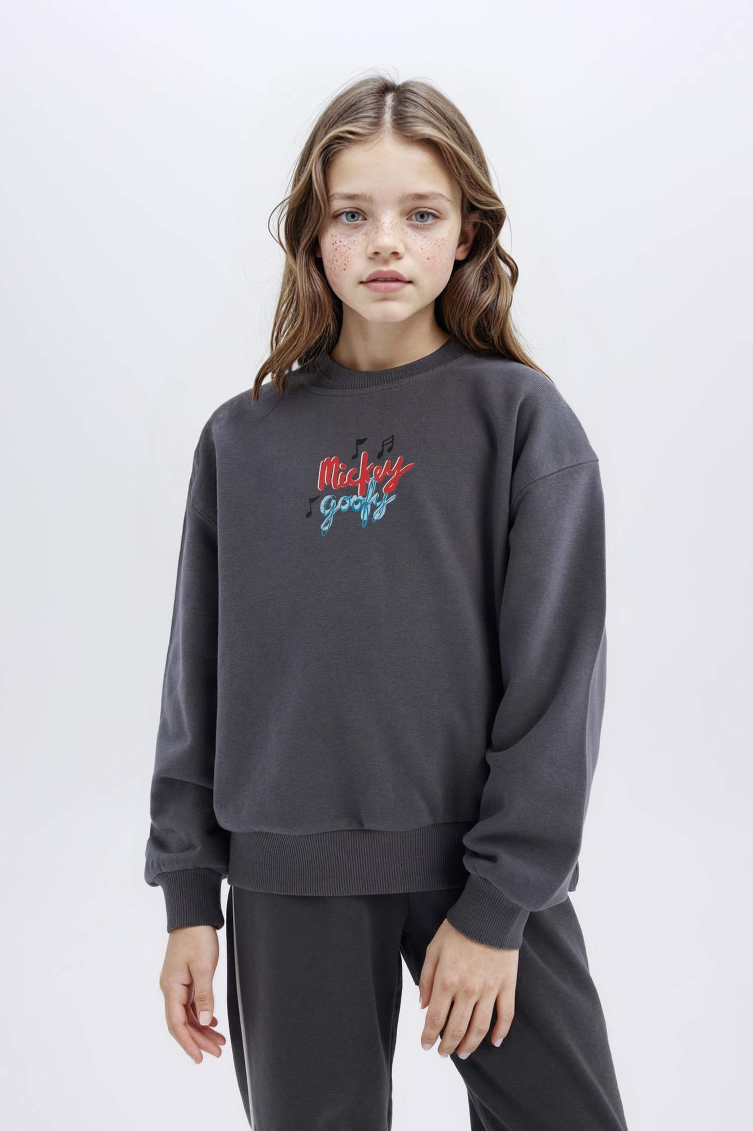 Girls Disney Mickey Mouse & Friends Oversize Wide-Mould Hooded Back Printed Sweatshirt