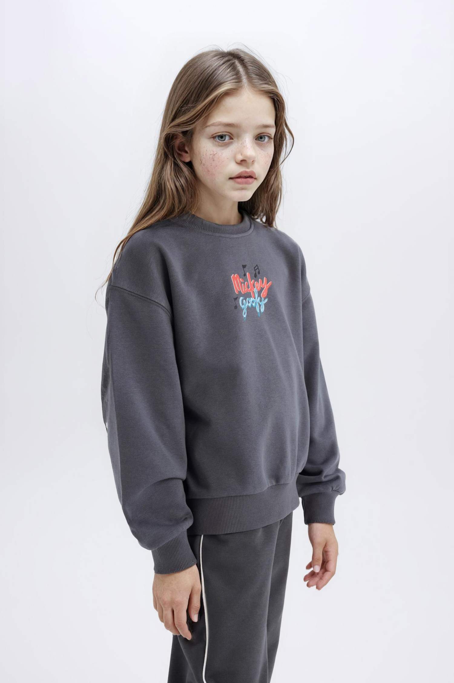Girls Disney Mickey Mouse & Friends Oversize Wide-Mould Hooded Back Printed Sweatshirt