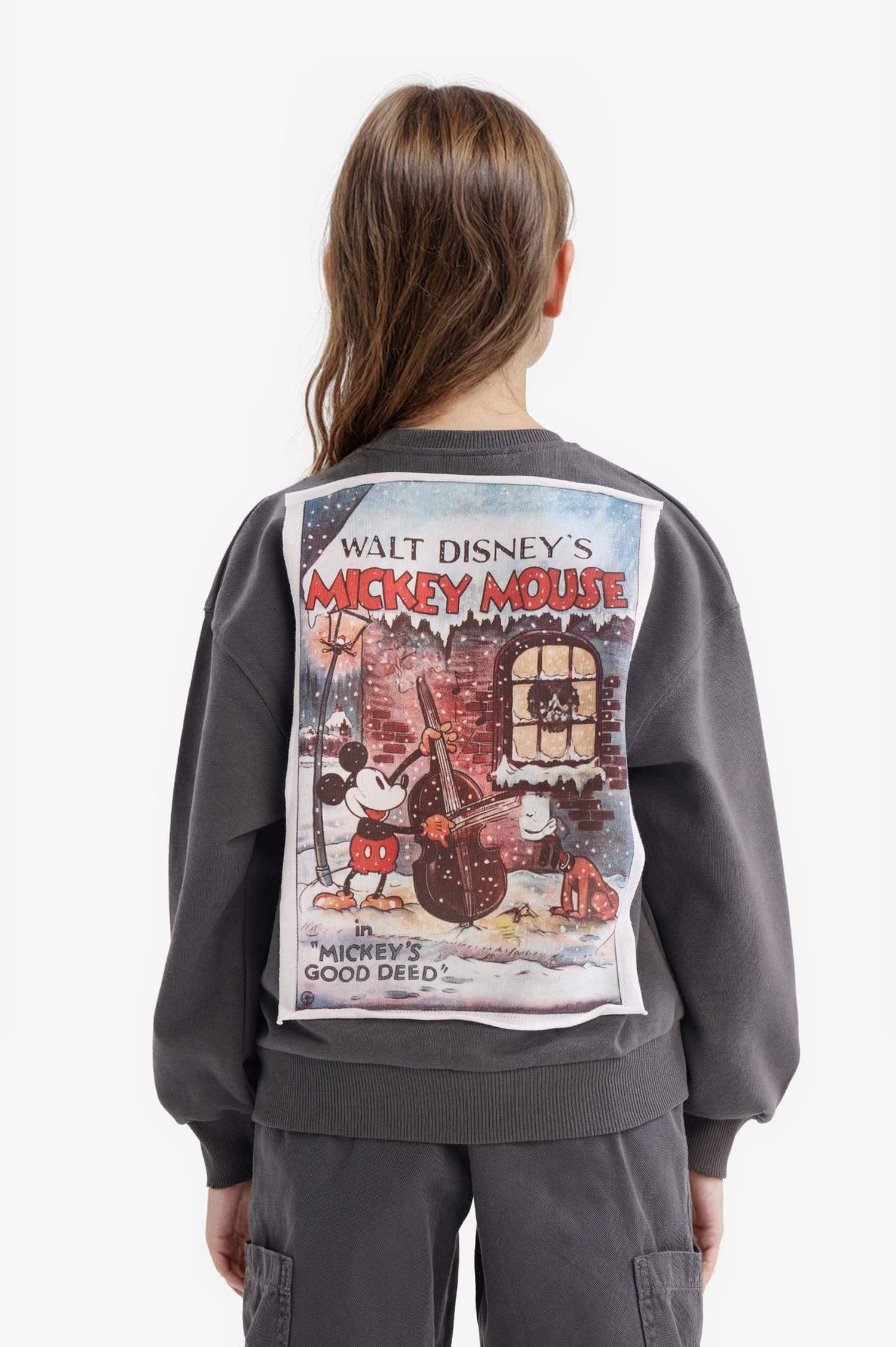 Girls Disney Mickey Mouse & Friends Oversize Wide-Mould Hooded Back Printed Sweatshirt
