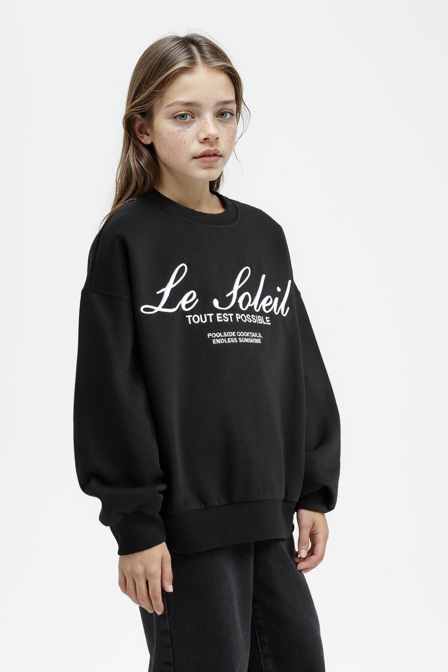 Girls Oversize Wide Pattern Crew Neck Printed Sweatshirt