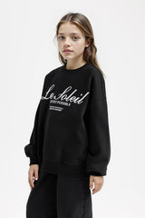 Girls Oversize Wide Pattern Crew Neck Printed Sweatshirt