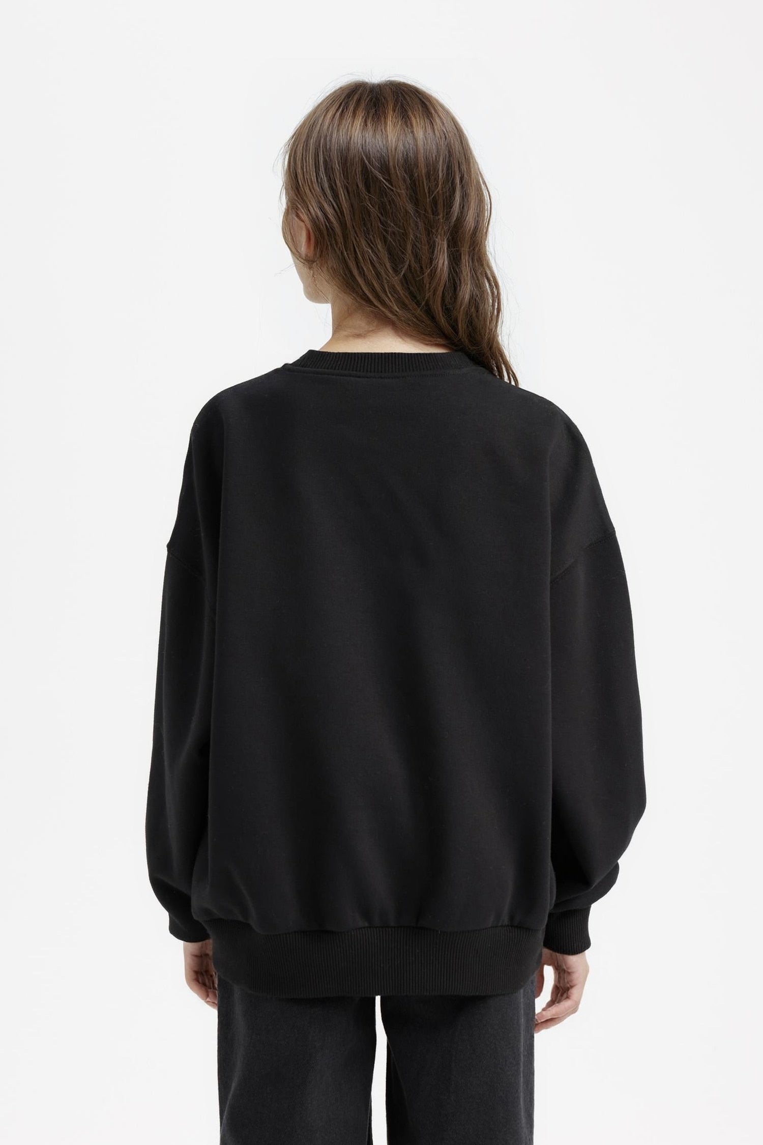 Girls Oversize Wide Pattern Crew Neck Printed Sweatshirt