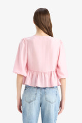 Regular Fit V Neck Modal Front Tie Long Sleeve Blouse