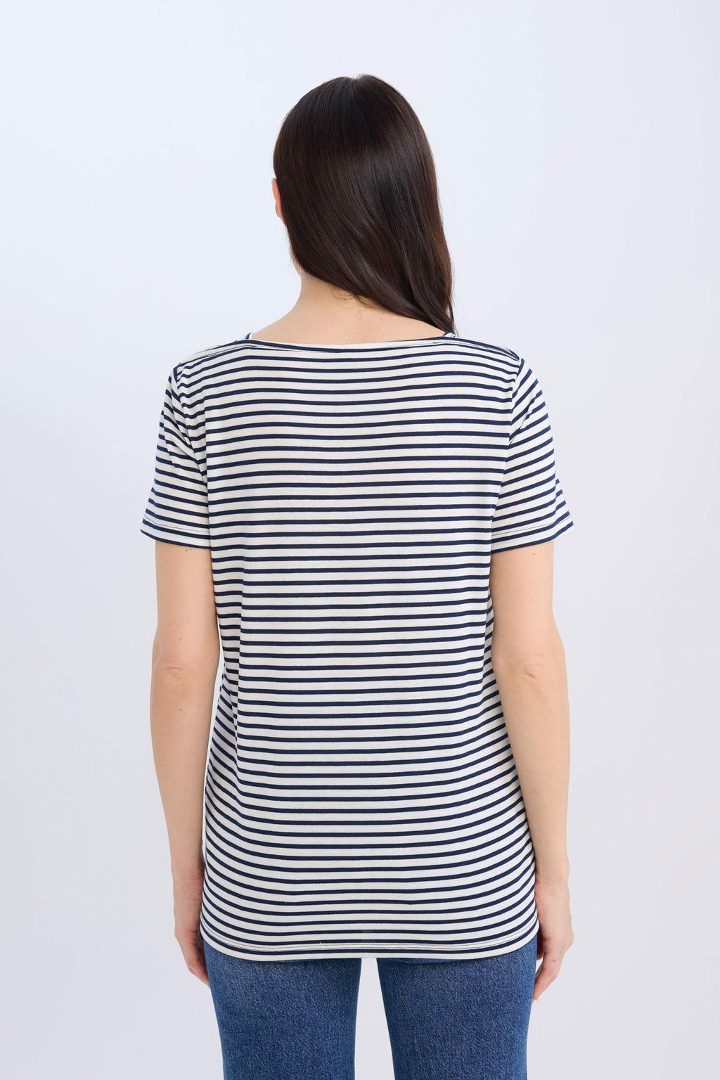 Regular Fit Boat Neck Striped Short Sleeve T-Shirt