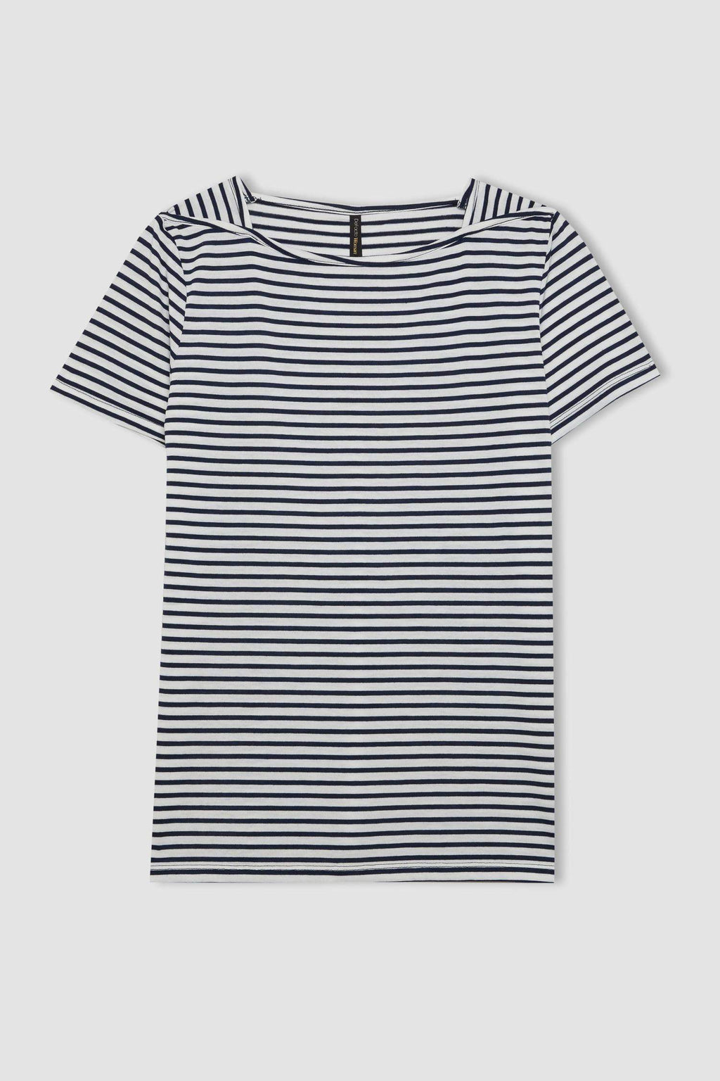 Regular Fit Boat Neck Striped Short Sleeve T-Shirt