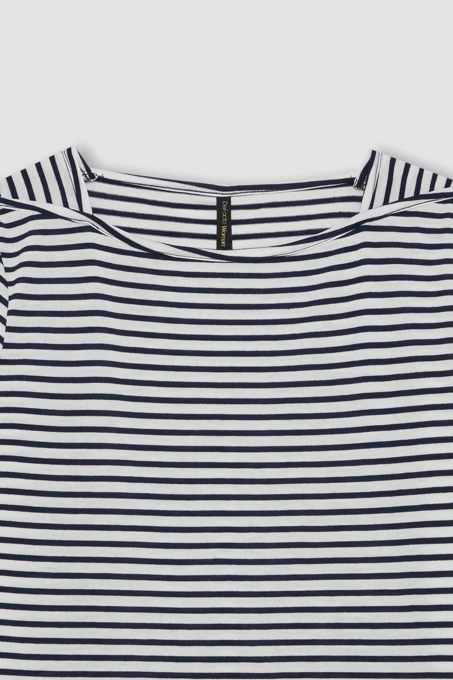 Regular Fit Boat Neck Striped Short Sleeve T-Shirt
