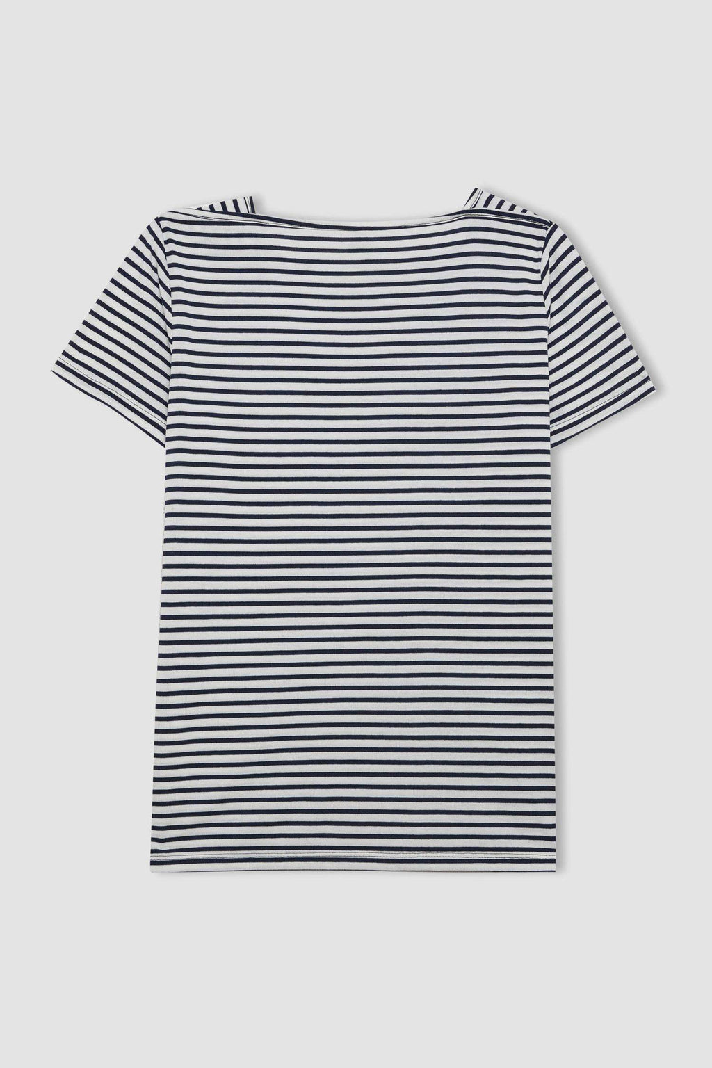 Regular Fit Boat Neck Striped Short Sleeve T-Shirt