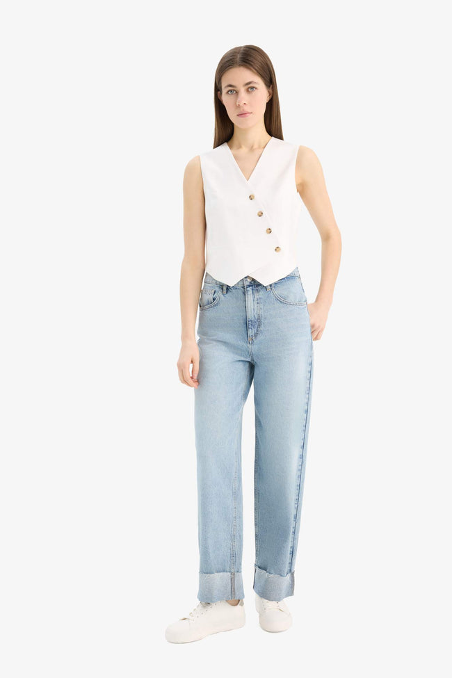 Regular Fit V Neck Cross Button Tencel Blazer Vest Main Image