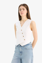 Regular Fit V Neck Cross Button Tencel Blazer Vest