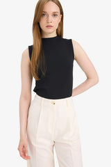 Crew Neck Sleeveless Black Tank Top