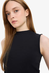 Crew Neck Sleeveless Black Tank Top