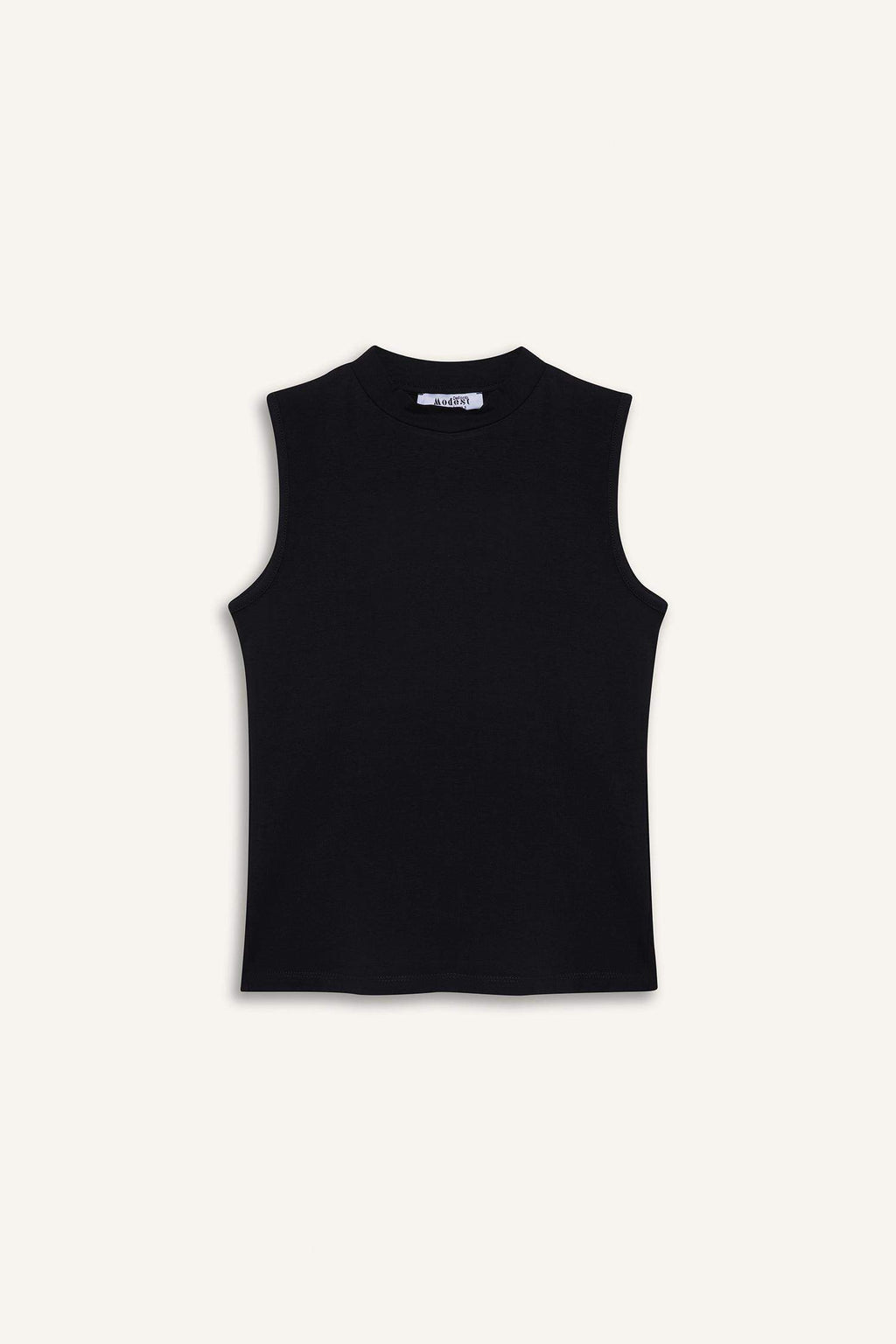 Crew Neck Sleeveless Black Tank Top