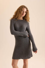 A Cut Bike Collar Long Sleeve Mini Sweater Dress
