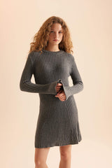 A Cut Bike Collar Long Sleeve Mini Sweater Dress