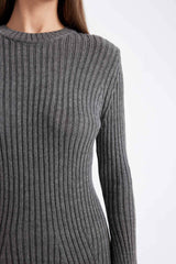 A Cut Bike Collar Long Sleeve Mini Sweater Dress