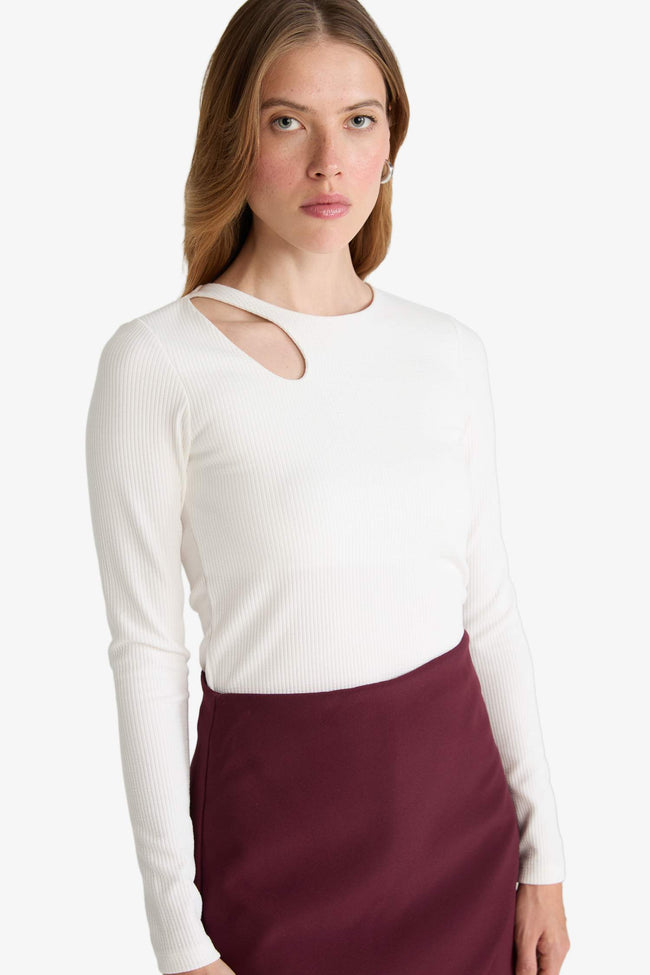 Slim Fit Narrow Cut Crew Neck Ribbed Long Sleeve T-Shirt Hover Image