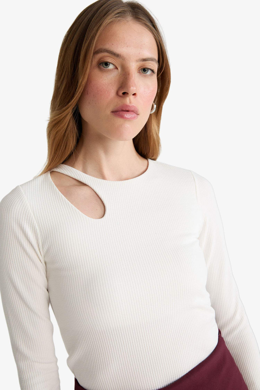 Slim Fit Narrow Cut Crew Neck Ribbed Long Sleeve T-Shirt