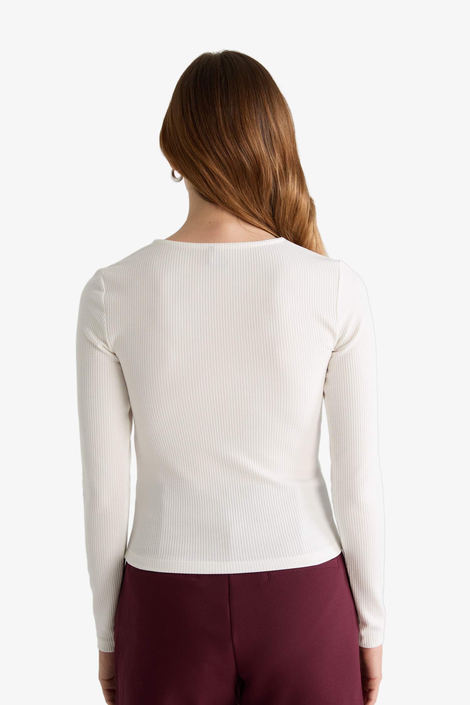 Slim Fit Narrow Cut Crew Neck Ribbed Long Sleeve T-Shirt