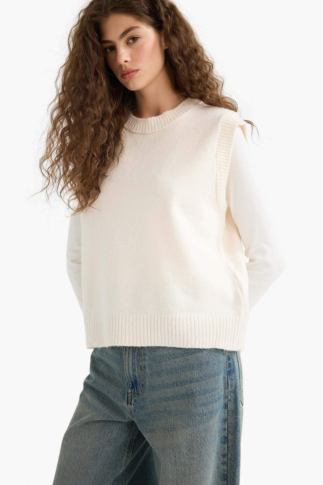 Regular Fit Basic Plain Crew Neck Knit Sweater Hover Image