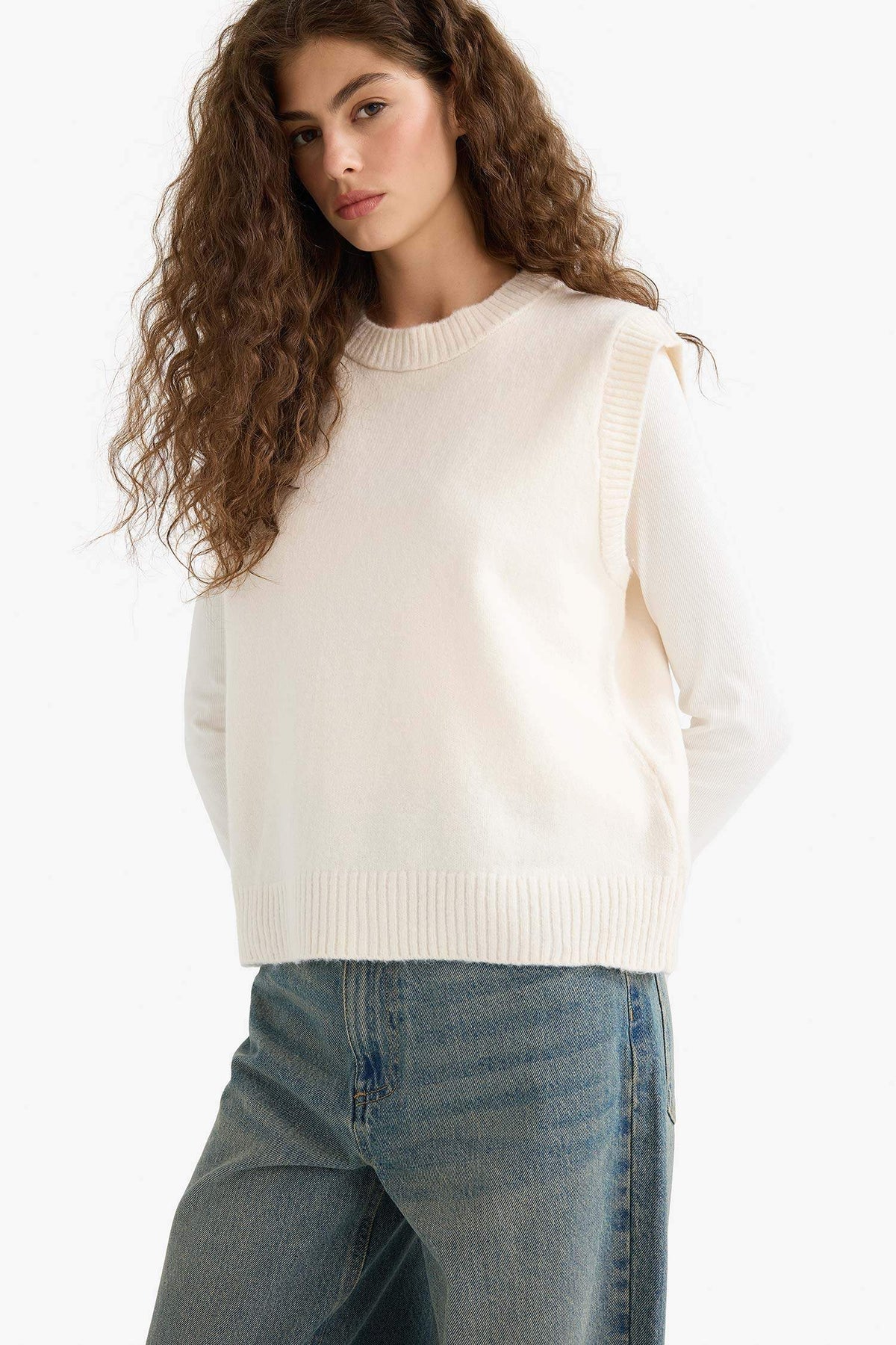 Regular Fit Basic Plain Crew Neck Knit Sweater