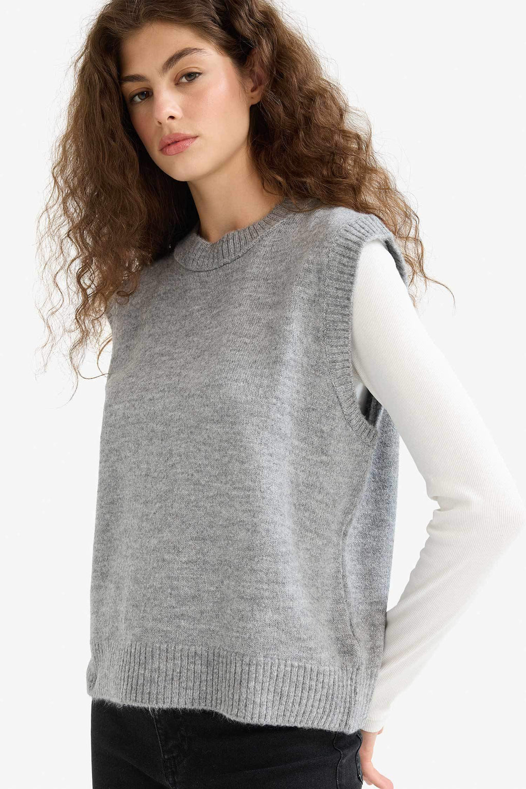 Regular Fit Basic Plain Crew Neck Knit Sweater