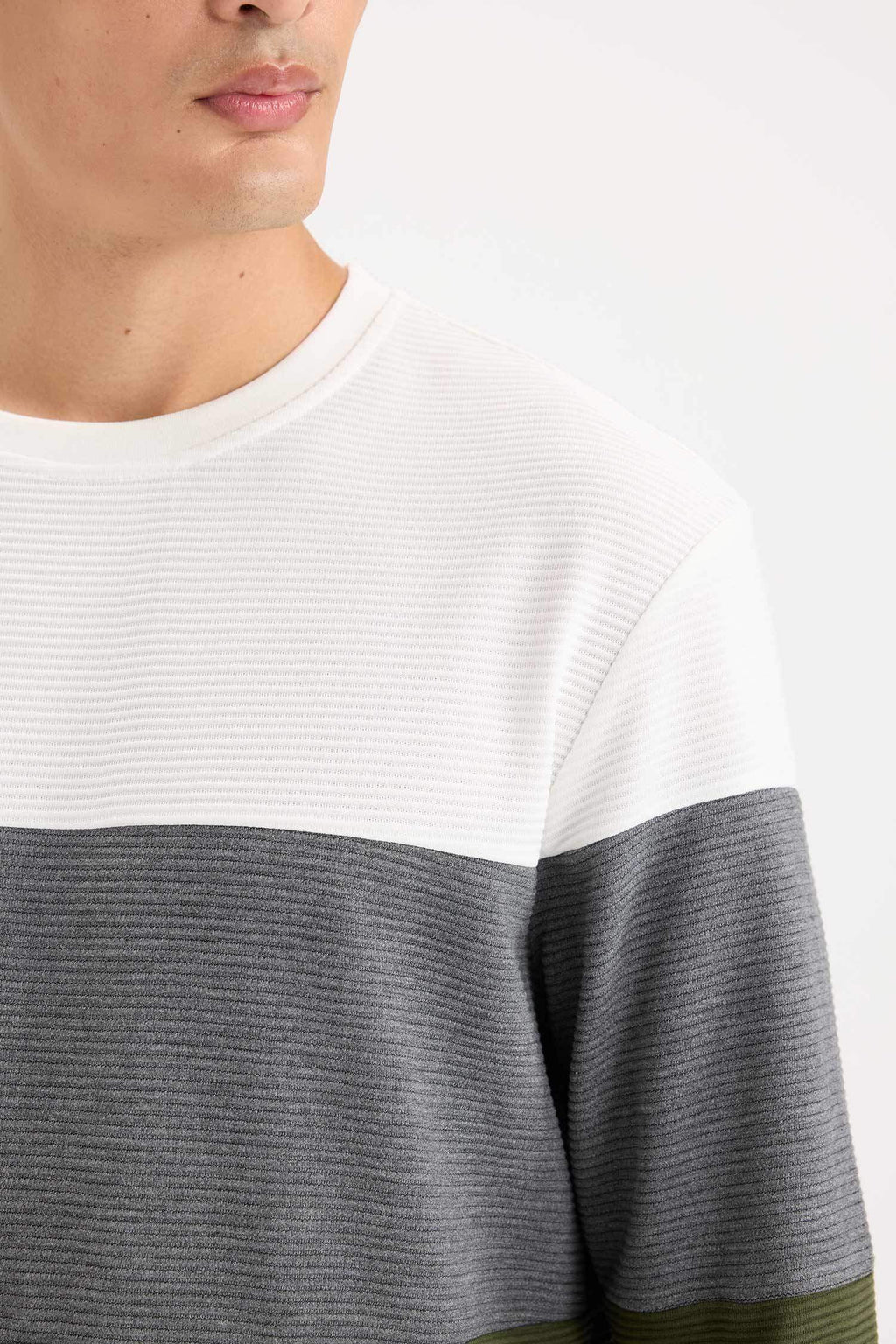 Regular Fit Crew Neck Color Block Jacquard Sweatshirt