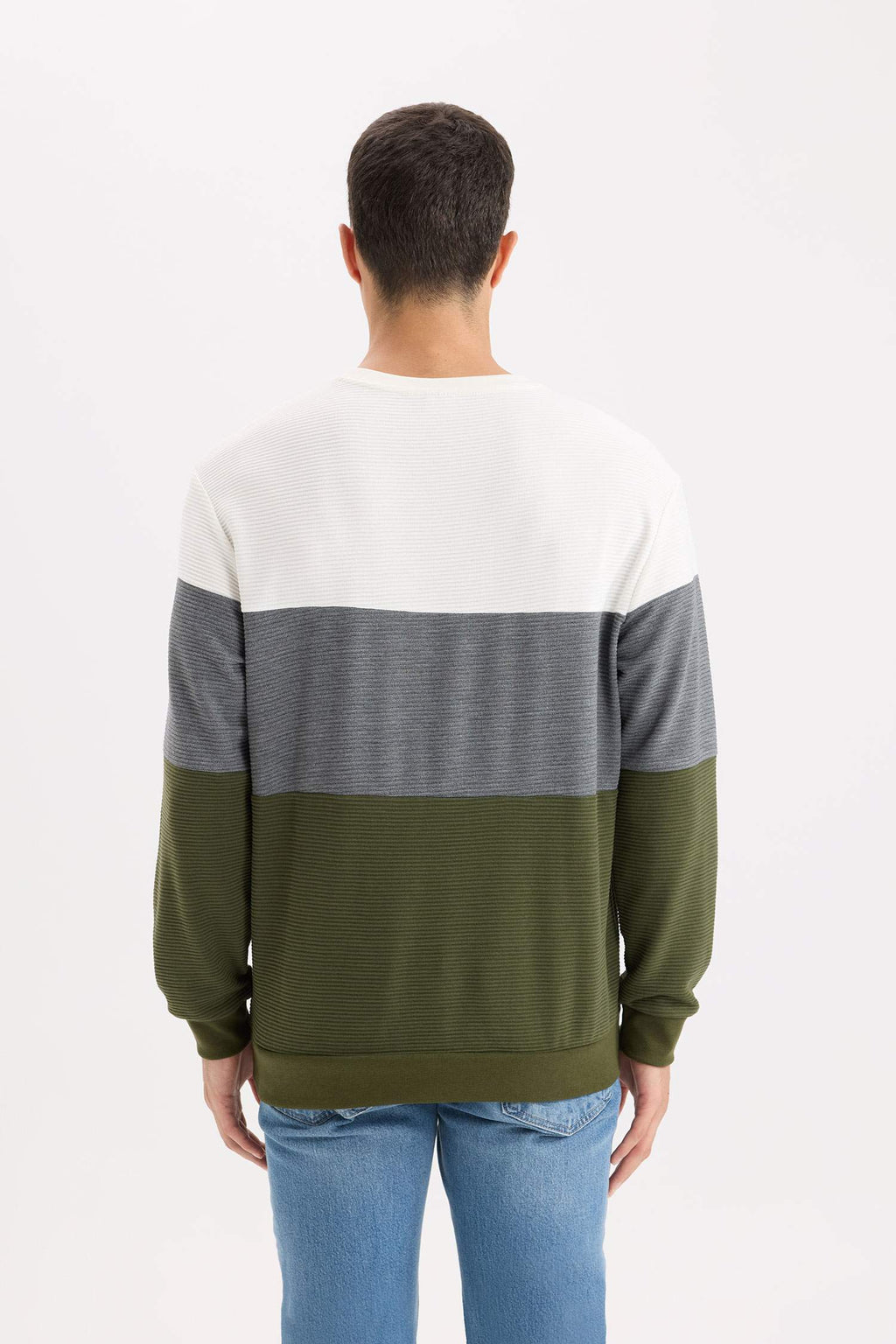 Regular Fit Crew Neck Color Block Jacquard Sweatshirt