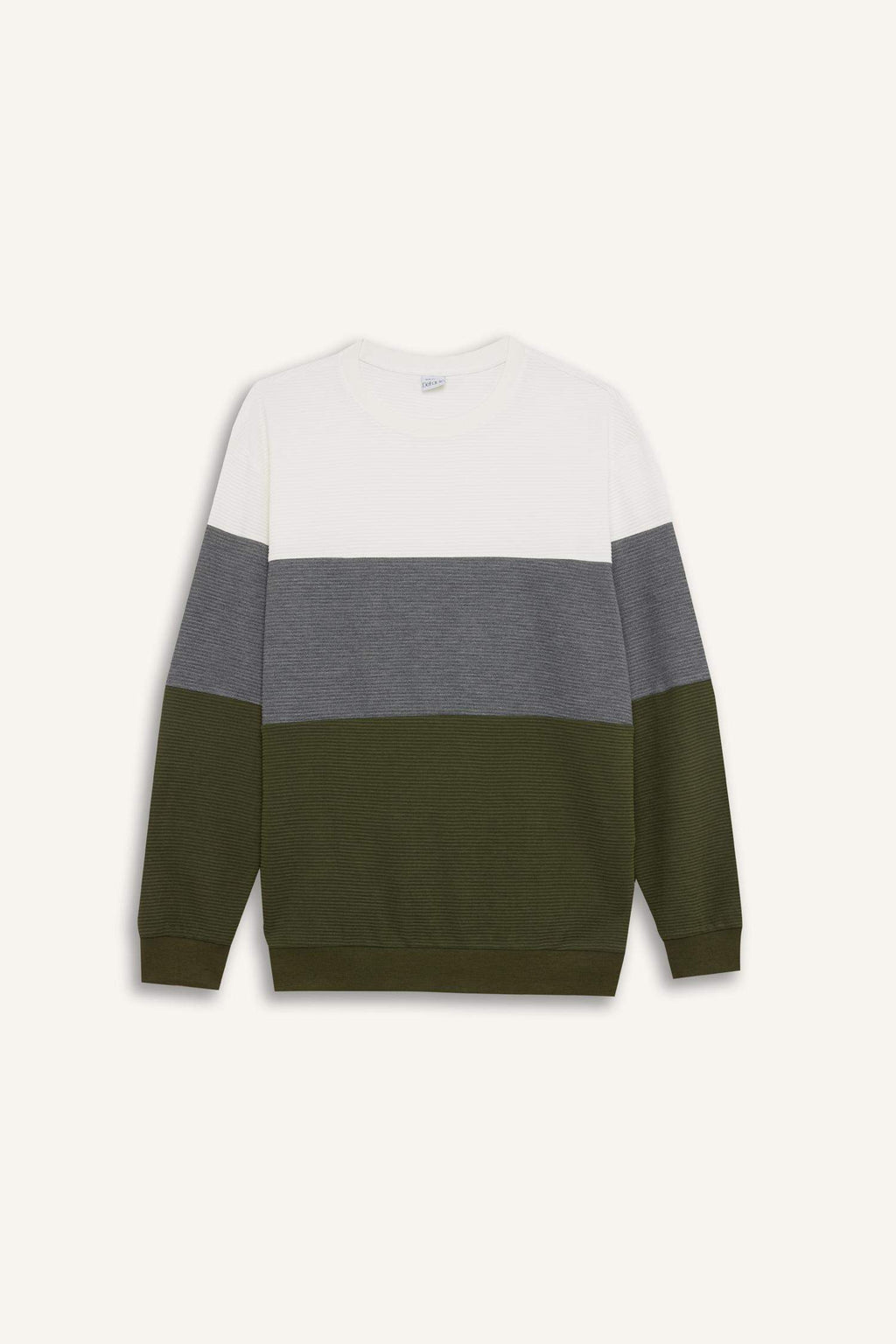 Regular Fit Crew Neck Color Block Jacquard Sweatshirt