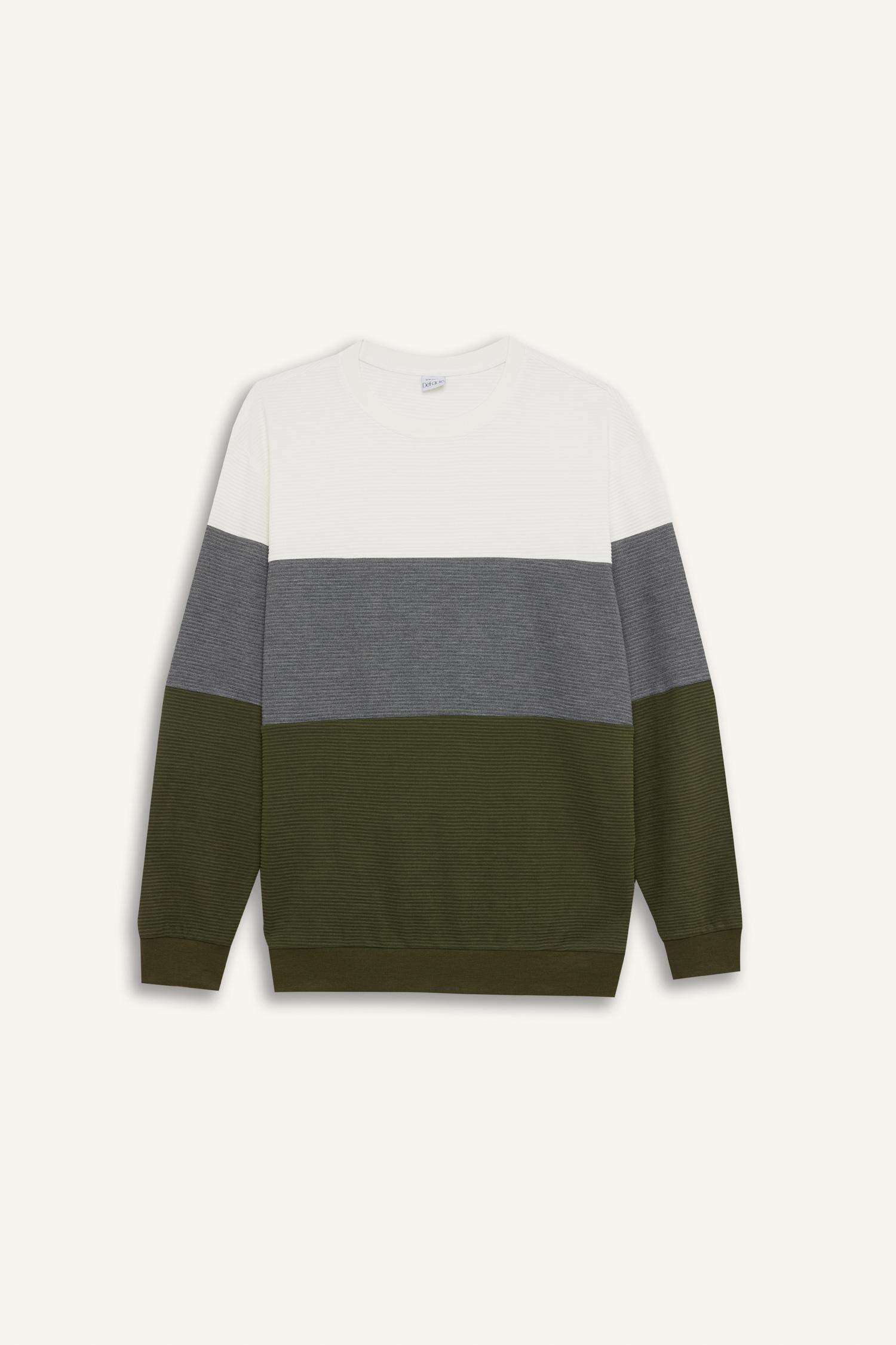 Regular Fit Crew Neck Color Block Jacquard Sweatshirt