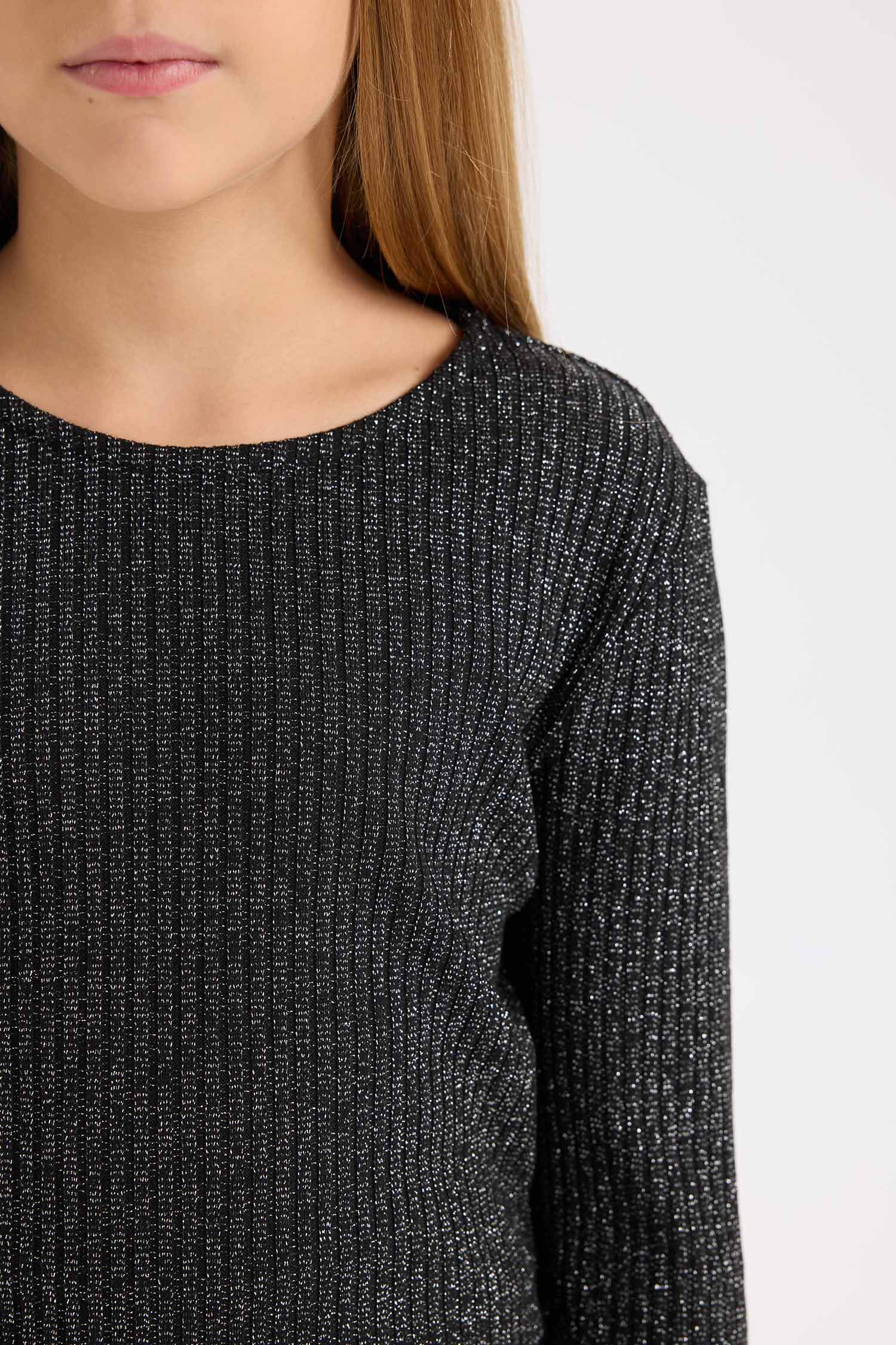 Girls 2-Piece Set Shiny Fabric Long Sleeve Top Bell-bottom