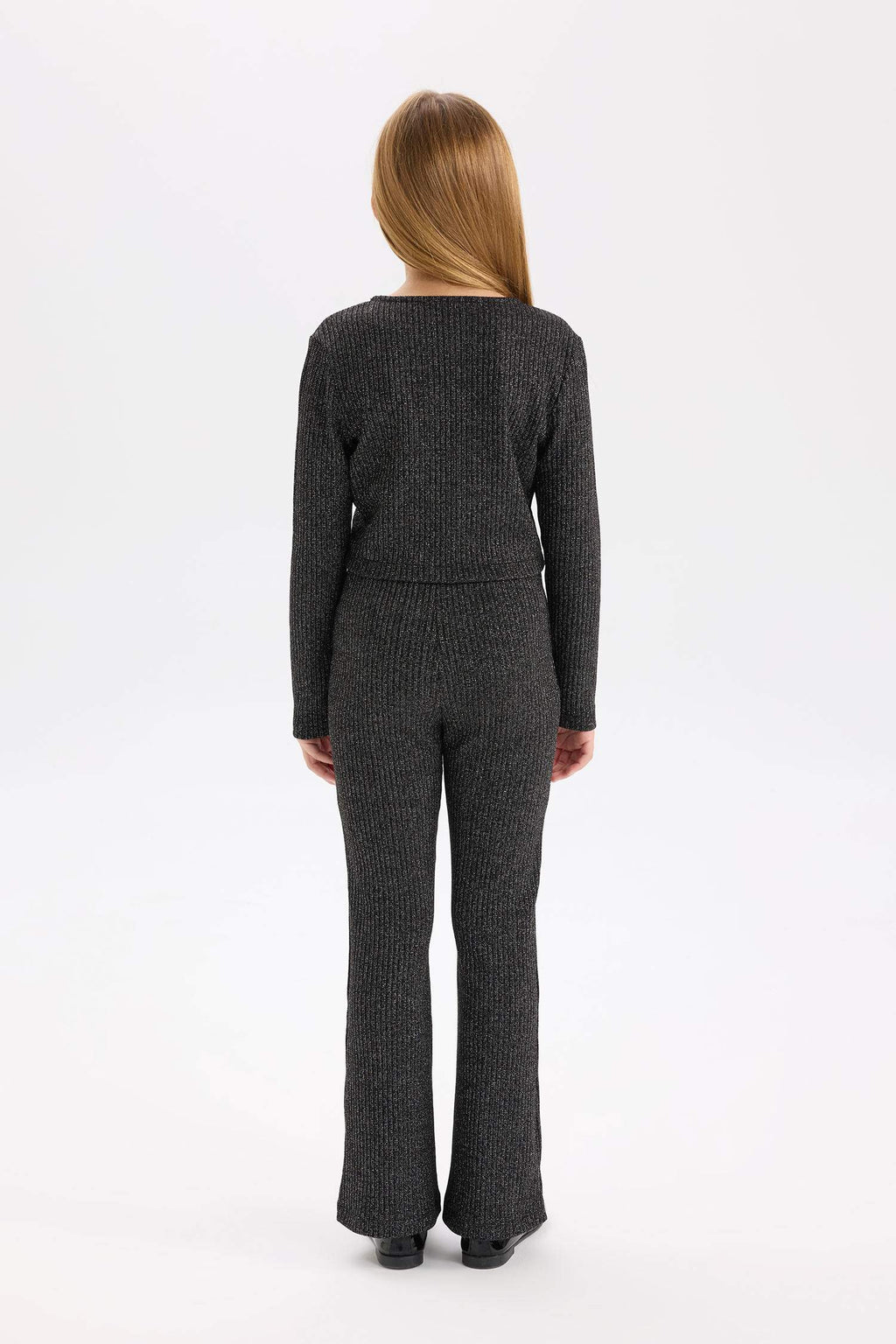 Girls 2-Piece Set Shiny Fabric Long Sleeve Top Bell-bottom