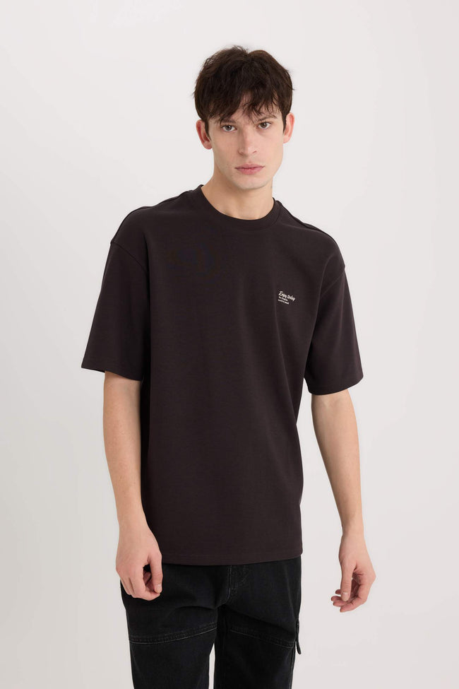 Boxy Fit Crew Neck Non-Ironing Breathable Printed Short Sleeve Heavy Fabric T-Shirt Hover Image