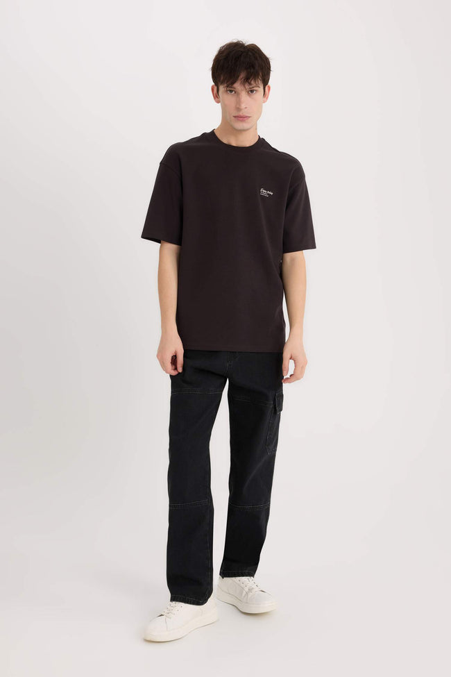 Boxy Fit Crew Neck Non-Ironing Breathable Printed Short Sleeve Heavy Fabric T-Shirt Main Image