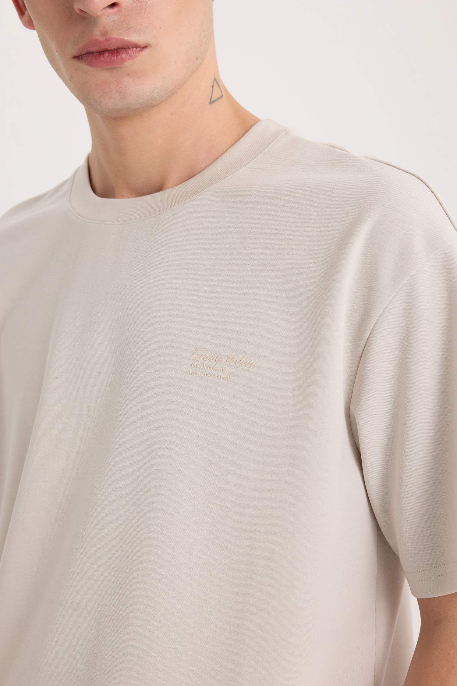 Boxy Fit Crew Neck Non-Ironing Breathable Printed Short Sleeve Heavy Fabric T-Shirt