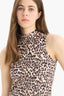 Slim Fit Leopard Patterned Half Turtleneck Tank Top
