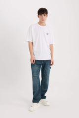 Oversize Fit Crew Neck Slogan Print T-Shirt