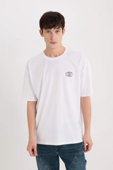Oversize Fit Crew Neck Slogan Print T-Shirt