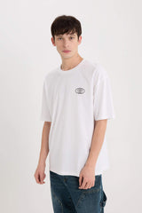 Oversize Fit Crew Neck Slogan Print T-Shirt