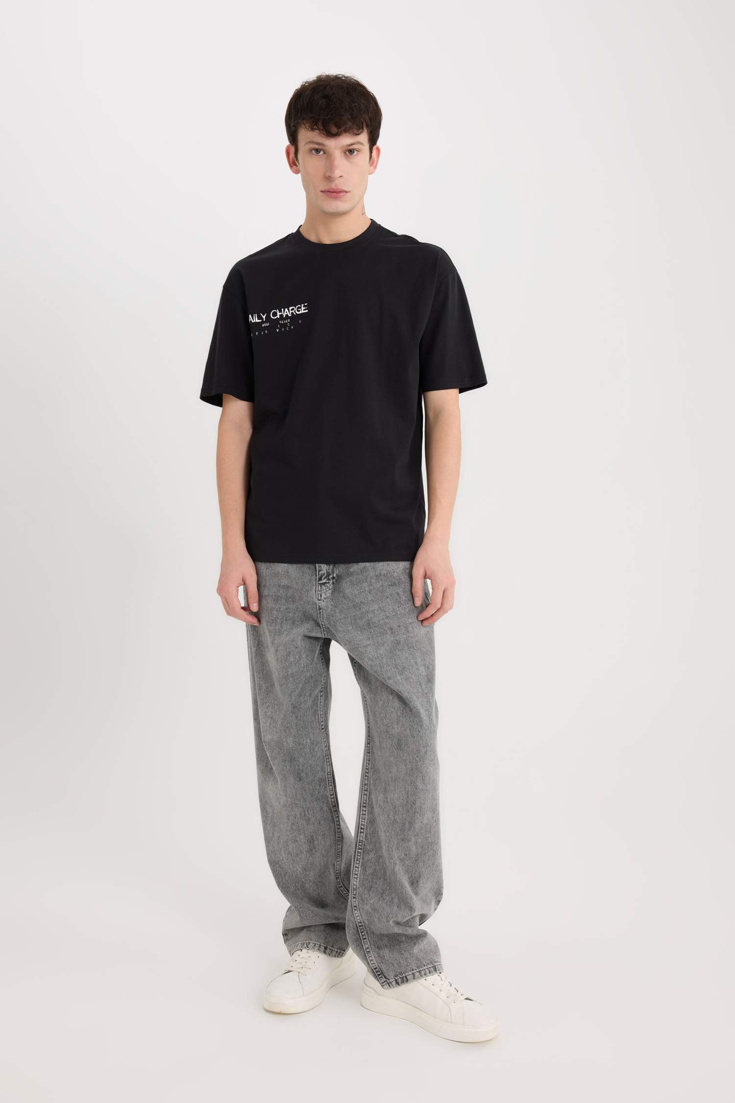 Boxy Fit Crew Neck Back Printed Short Sleeve T-Shirt